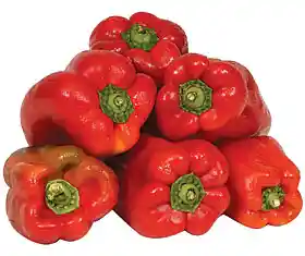 Red, yellow, and green bell pepper strips