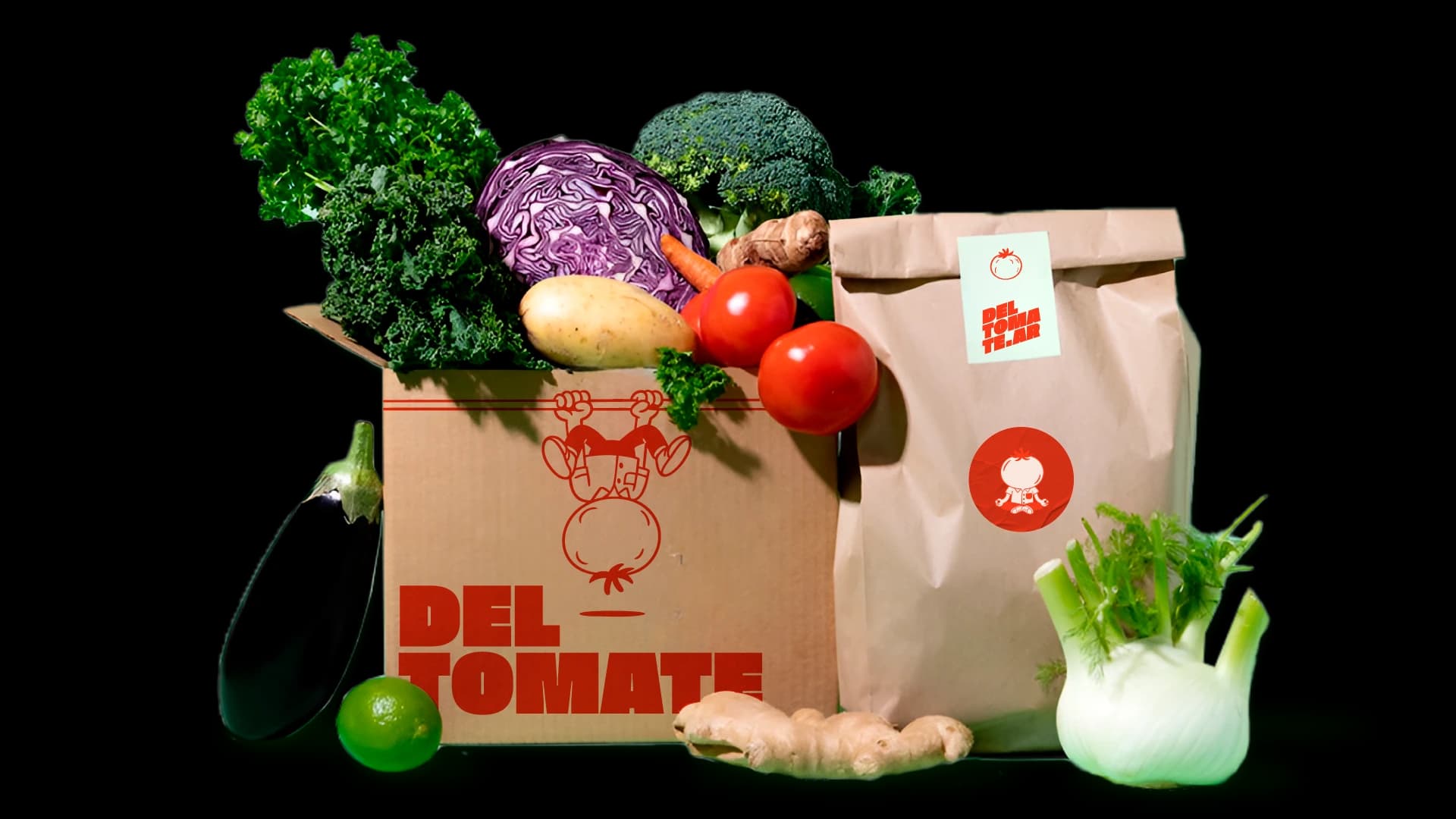 Caja de Del Tomate con frutas y verduras frescas